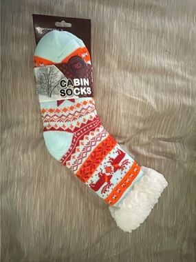 Cozy Fleece-Lined Crew Socks in Light Blue and Orange